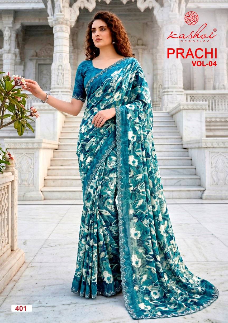PRACHI VOL. 4 By KASHVI CREATION 401 To 408 Series Series Indian Traditional Wear PC RIMZIM sarees At Wholesale Price
